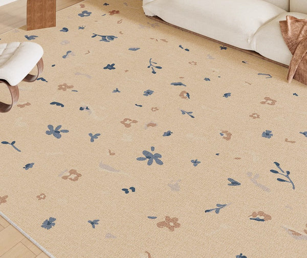 Large Modern Rugs for Bedroom, Modern Rugs for Living Room, Cream Color Flower Pattern Rugs under Coffee Table, Contemporary Modern Rugs for Dining Room-artworkcanvas
