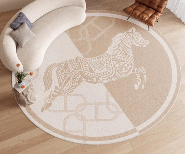 Circular Rugs for Bedroom, Modern Rugs for Dining Room, Horse Modern Rug Ideas for Living Room, Abstract Contemporary Round Rugs for Dining Room-artworkcanvas