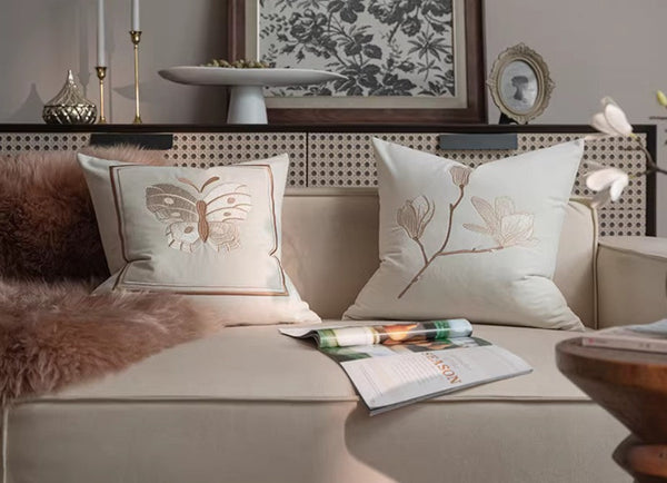 Decorative Pillow Arrangement Ideas for Couch, Modern Decorative Pillows for Bedroom, Embroidered Butterfly Pillow Covers, Large Decorative Throw Pillows for Living Room-artworkcanvas