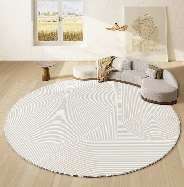Bedroom Abstract Modern Area Rugs, Contemporary Modern Rug for Living Room, Geometric Round Rugs for Dining Room, Circular Modern Rugs under Chairs-artworkcanvas