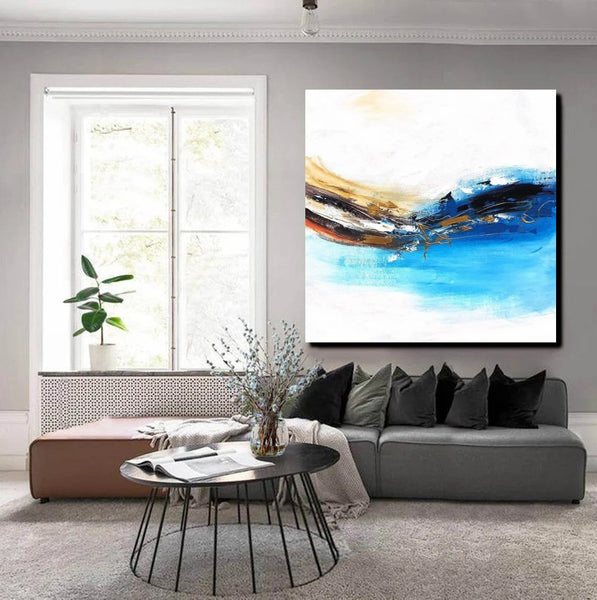Simple Abstract Paintings, Bedroom Modern Paintings, Modern Contemporary Art, Acrylic Painting on Canvas, Blue Canvas Painting-artworkcanvas