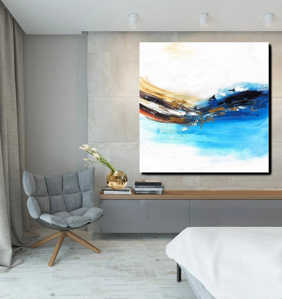 Simple Abstract Paintings, Bedroom Modern Paintings, Modern Contemporary Art, Acrylic Painting on Canvas, Blue Canvas Painting-artworkcanvas
