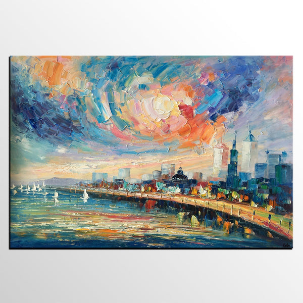 Abstract Landscape Painting, Original Oil Painting on Canvas, Custom Cityscape Painting, Palette Knife Painting