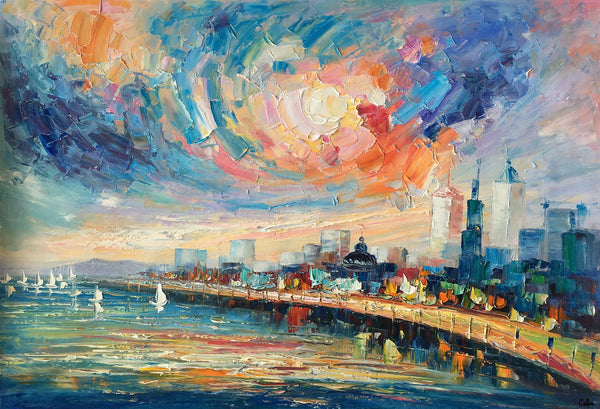 Abstract Landscape Painting, Original Oil Painting on Canvas, Custom Cityscape Painting, Palette Knife Painting