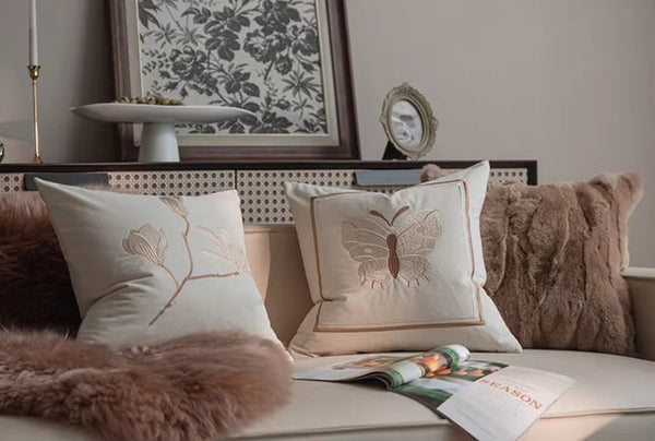 Decorative Pillow Arrangement Ideas for Couch, Modern Decorative Pillows for Bedroom, Embroidered Butterfly Pillow Covers, Large Decorative Throw Pillows for Living Room-artworkcanvas