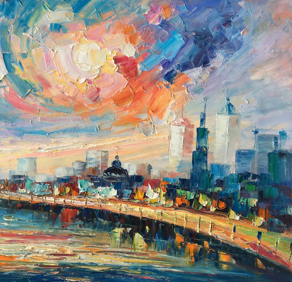 Abstract Landscape Painting, Original Oil Painting on Canvas, Custom Cityscape Painting, Palette Knife Painting