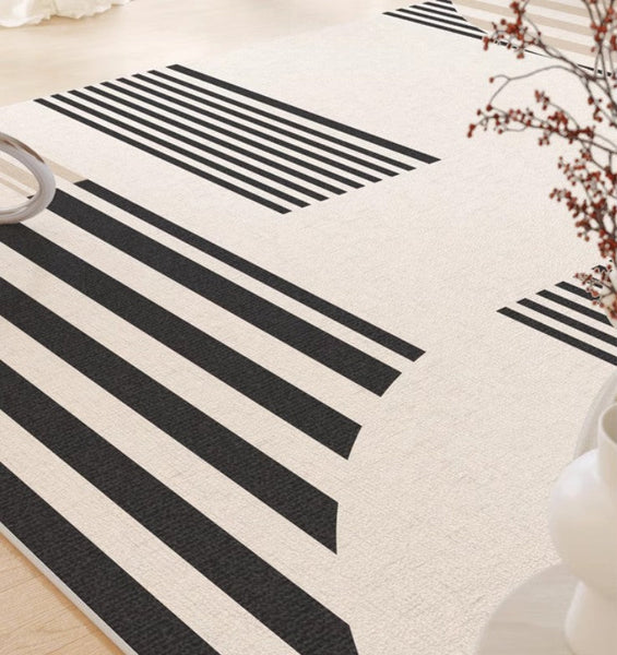 Modern Rugs for Dining Room, Contemporary Modern Rugs, Modern Rugs for Living Room, Black Stripe Abstract Contemporary Rugs Next to Bed-artworkcanvas