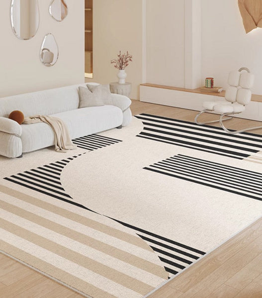 Contemporary Modern Rugs, Modern Rugs for Living Room, Black Stripe Abstract Contemporary Rugs Next to Bed, Modern Rugs for Dining Room-artworkcanvas