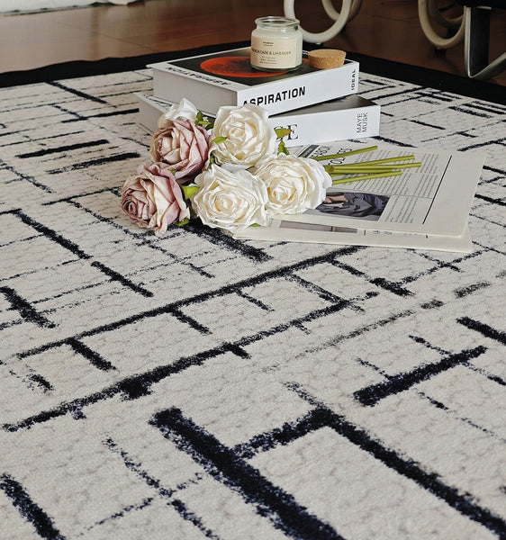 Modern Rugs for Living Room, Black Contemporary Modern Rugs, Modern Rugs for Dining Room, Abstract Contemporary Rugs Next to Bed-artworkcanvas