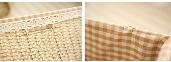 Large Deep Brown / Cream Color Woven Straw basket with Cover, Storage Basket for Toys, Rectangle Storage Basket, Storage Basket for Clothes