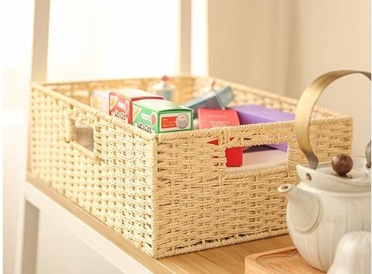 Woven Straw basket, Storage Basket, Rectangle Basket, Picnic Basket-artworkcanvas