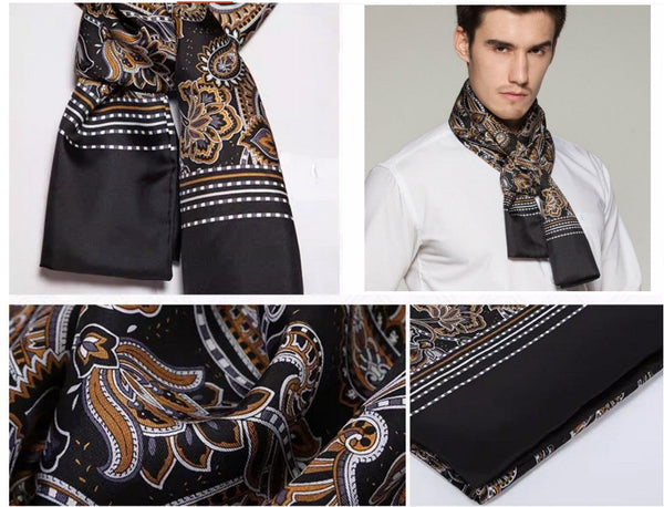 Long Men Silk Scarf, High Quality Silk Necktie, Business Silk Scarf Men, Silk Scarf For Suit, British Style Long Scarf, Luxury Silk Neck Scarf, Mens Spring Autumn Scarf, Formal Wear Silk Scarf-artworkcanvas