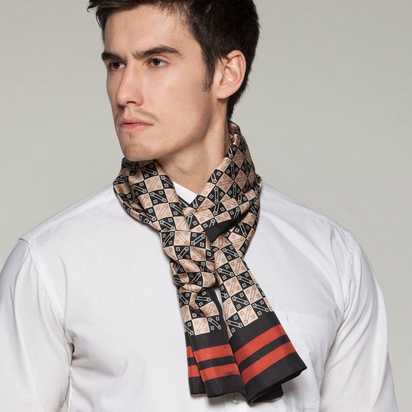 Business Silk Scarf Men, Long Silk Scarf for Men, Silk Scarf For Suit, High Quality Silk Necktie, British Style Long Scarf, Luxury Silk Neck Scarf, Mens Spring Autumn Scarf, Formal Wear Silk Scarf-artworkcanvas