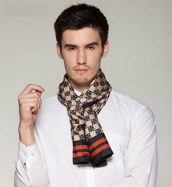 Business Silk Scarf Men, Long Silk Scarf for Men, Silk Scarf For Suit, High Quality Silk Necktie, British Style Long Scarf, Luxury Silk Neck Scarf, Mens Spring Autumn Scarf, Formal Wear Silk Scarf-artworkcanvas
