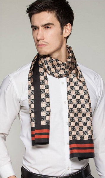 Business Silk Scarf Men, Long Silk Scarf for Men, Silk Scarf For Suit, High Quality Silk Necktie, British Style Long Scarf, Luxury Silk Neck Scarf, Mens Spring Autumn Scarf, Formal Wear Silk Scarf-artworkcanvas
