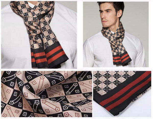 Business Silk Scarf Men, Long Silk Scarf for Men, Silk Scarf For Suit, High Quality Silk Necktie, British Style Long Scarf, Luxury Silk Neck Scarf, Mens Spring Autumn Scarf, Formal Wear Silk Scarf-artworkcanvas