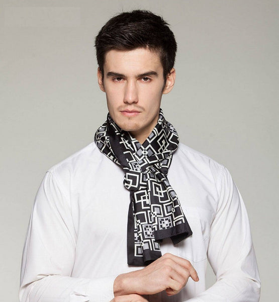 Silk Scarf For Suit, High Quality Silk Necktie, British Style Long Scarf, Business Silk Scarf Men, Long Silk Scarf for Men, Luxury Silk Neck Scarf, Mens Spring Autumn Scarf, Formal Wear Silk Scarf-artworkcanvas