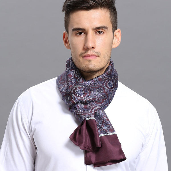 Lightweight Silk Scarf Men, Silk Neckerchief For Business, Formal Wear Silk Scarf, Silk Ascot For Men, Mens Dress Silk Scarf, Elegant Silk Scarf Mens, Skinny Silk Scarf Men-artworkcanvas