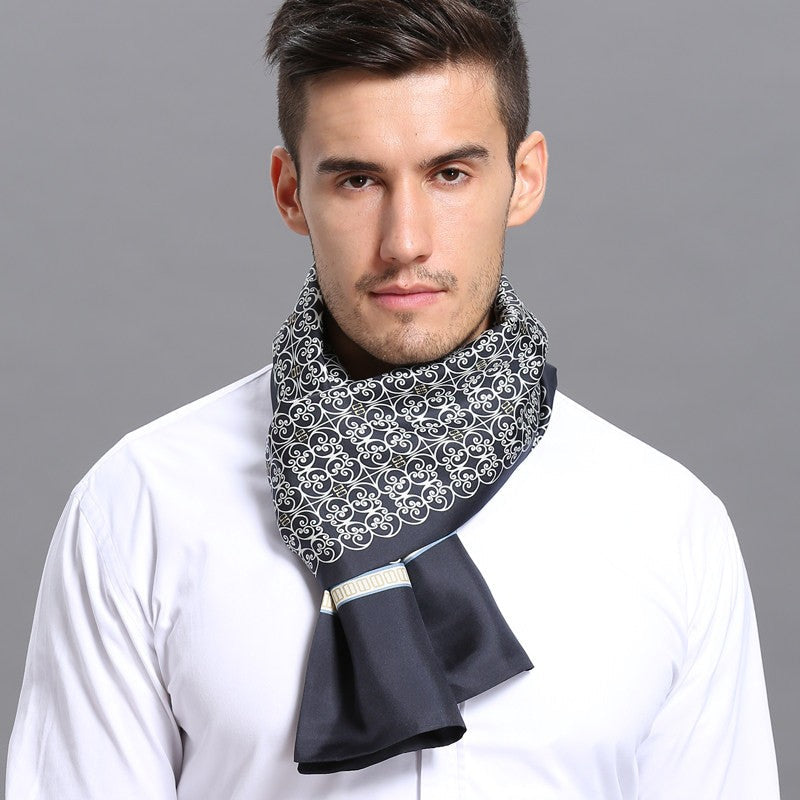 Elegant Silk Scarf Mens, Skinny Silk Scarf Men, Professional Thin Neckwear, Formal Business Ascot, Lightweight Mens Scarf