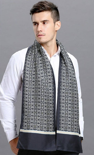 Elegant Silk Scarf Mens, Skinny Silk Scarf Men, Lightweight Silk Scarf Men, Silk Neckerchief For Business, Formal Wear Silk Scarf, Silk Ascot For Men, Mens Dress Silk Scarf-artworkcanvas