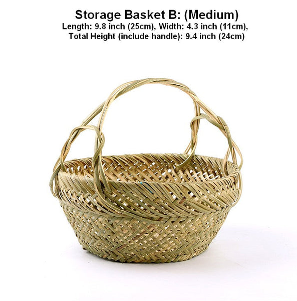 Large Picnic Food Basket with Handle, Natural Hand-woven Bamboo Basket, Lovely Bamboo Baskets for Vegetable, Natural Fruit Basket Kitchen Storage Baskets-artworkcanvas