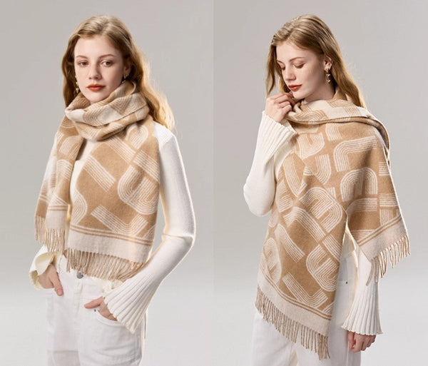 Elegant Scarf, Holiday Women Scarf, Cold Weather Scarf, Fashion Designer Scarf, Modern Wool Scarf, Warm Winter Scarf, Soft Cashmere Scarf for Women-artworkcanvas