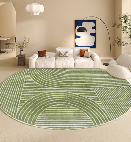Circular Modern Rugs for Bedroom, Modern Round Rugs for Dining Room, Green Round Rugs under Coffee Table, Contemporary Modern Rug Ideas for Living Room-artworkcanvas