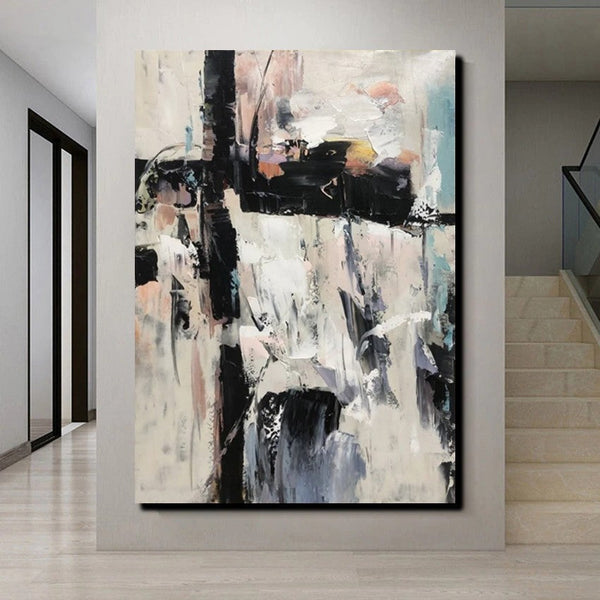 Black and White Impasto Paintings, Contemporary Modern Art, Bedroom Abstract Art Ideas, Buy Wall Art Online, Palette Knife Abstract Paintings-artworkcanvas
