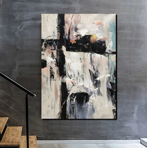 Black and White Impasto Paintings, Contemporary Modern Art, Bedroom Abstract Art Ideas, Buy Wall Art Online, Palette Knife Abstract Paintings-artworkcanvas