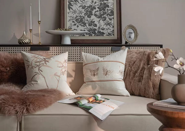 Modern Decorative Pillows for Bedroom, Decorative Pillow Arrangement Ideas for Couch, Embroidered Butterfly Pillow Covers, Large Decorative Throw Pillows for Living Room-artworkcanvas