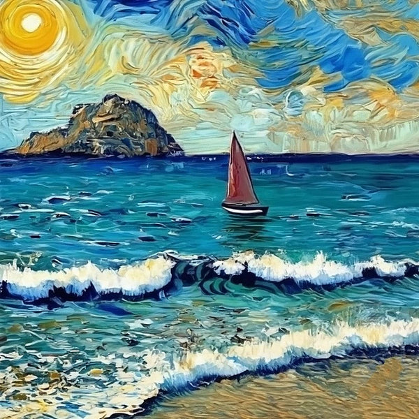 Seashore Beach Painting, Easy Seascape Painting Ideas, Simple Small Canvas Paintings, Palette Knife Paintings, Sail Boat at Sea, Original Small Landscape Paintings, Heavy Texture Canvas Art-artworkcanvas