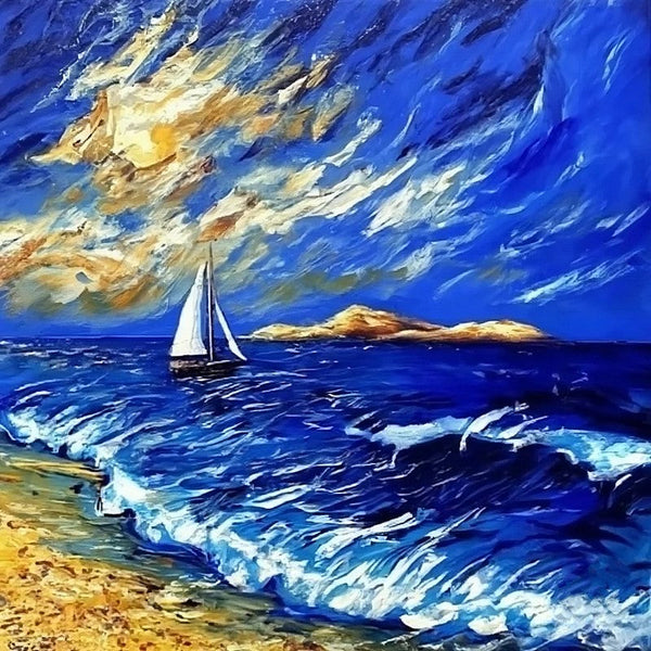 Palette Knife Paintings, Sail Boat at Sea, Wave Painting, Original Small Landscape Paintings, Hand Painted Canvas Paintings, Easy Seascape Painting Ideas, Heavy Texture Canvas Art-artworkcanvas