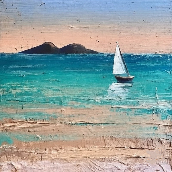 Simple Modern Art, Easy Seascape Painting Ideas, Simple Small Canvas Paintings, Sail Boat at Sea Painting, Original Small Landscape Paintings, Heavy Texture Canvas Art-artworkcanvas