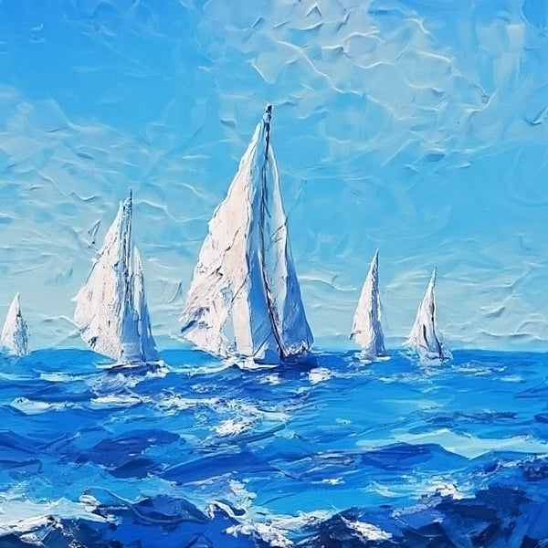 Hand Painted Canvas Paintings, Easy Seascape Painting Ideas, Palette Knife Paintings, Sail Boat at Sea, Wave Painting, Original Small Landscape Paintings, Heavy Texture Canvas Art-artworkcanvas