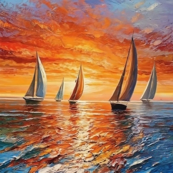 Small Hand Painted Art, Hawaii Sail Boat Sunset Painting, Heavy Texture Canvas Artwork, Easy Landscape Painting Ideas, Simple Small Canvas Paintings-artworkcanvas