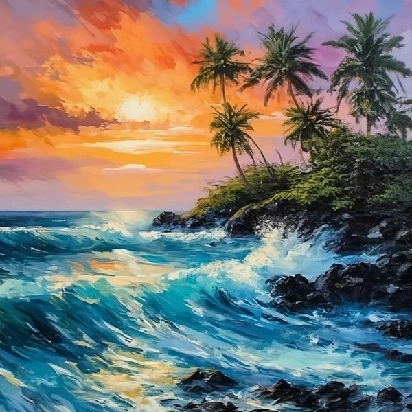 Florida Seashore Beach Sunrise Painting, Heavy Texture Canvas Art, Original Small Landscape Paintings, Small Palette Knife Oil Paintings, Easy Landscape Painting Ideas, Simple Small Canvas Paintings-artworkcanvas