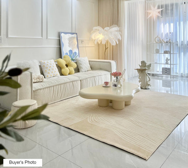 Cream Color Modern Living Room Rugs, Dining Room Modern Rugs, Thick Soft Floor Carpets for Living Room, Soft Contemporary Rugs for Bedroom-artworkcanvas