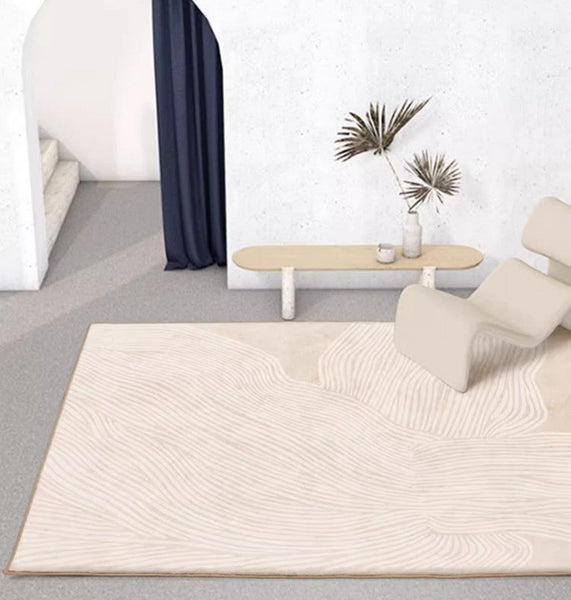Cream Color Modern Living Room Rugs, Dining Room Modern Rugs, Thick Soft Floor Carpets for Living Room, Soft Contemporary Rugs for Bedroom-artworkcanvas