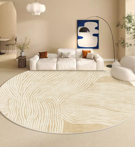 Modern Round Rugs for Dining Room, Circular Modern Rugs for Bedroom, Thick Round Rugs under Coffee Table, Contemporary Modern Rug Ideas for Living Room-artworkcanvas