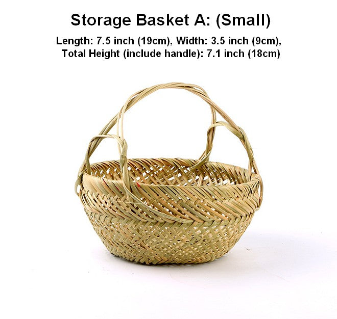 Large Picnic Food Basket with Handle, Natural Hand-woven Bamboo Basket, Lovely Bamboo Baskets for Vegetable, Natural Fruit Basket Kitchen Storage Baskets-artworkcanvas