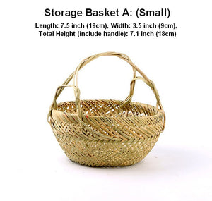 Large Picnic Food Basket with Handle, Natural Hand-woven Bamboo Basket, Lovely Bamboo Baskets for Vegetable, Natural Fruit Basket Kitchen Storage Baskets-artworkcanvas