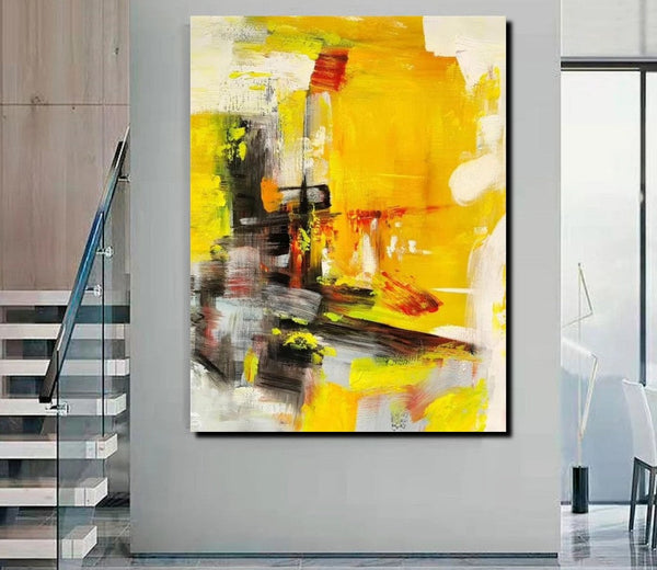 Large Canvas Paintings Behind Sofa, Acrylic Painting for Living Room, Yellow Contemporary Modern Art, Buy Large Paintings Online-artworkcanvas