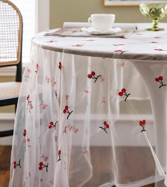 Extra Large Rectangular Tablecloth for Oval Table, Rectangular Table Covers for Coffee Table, Cherry Lace Tablecloths, Lace Embroidered Table Covers-artworkcanvas