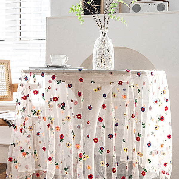 Extra Large Rectangular Tablecloth for Oval Table, Spring Flower Lace Tablecloths, Lace Embroidered Table Covers, Rectangular Table Covers for Coffee Table-artworkcanvas