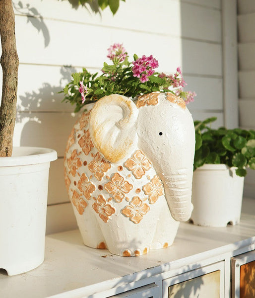 Animal Statue for Garden Ornaments, Oversized Modern Garden Flower Pot, Extra Large Elephant Garden Flowerpots, Resin Statue for Garden, Villa Outdoor Garden Flower Pots-artworkcanvas