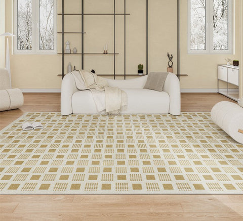 Modern Rug Ideas for Bedroom, Dining Room Modern Floor Carpets, Chequer Modern Rugs for Living Room, Contemporary Soft Rugs Next to Bed-artworkcanvas