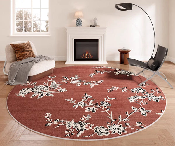 Abstract Contemporary Round Rugs, Modern Rugs for Dining Room, Flower Pattern Modern Rugs for Bathroom, Circular Modern Rugs under Coffee Table-artworkcanvas