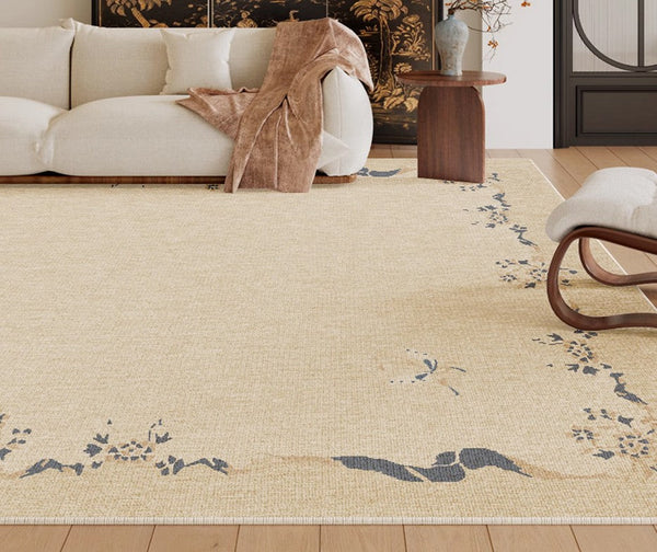 Cream Color Flower Pattern Rugs under Coffee Table, Large Modern Rugs for Bedroom, Modern Rugs for Living Room, Contemporary Modern Rugs for Dining Room-artworkcanvas
