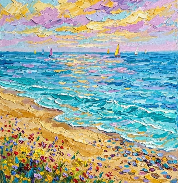 Sails Under Sunset Glow, Small Canvas Artwork for Sale, Original Canvas Paintings, Heavy Texture Paintings on Canvas