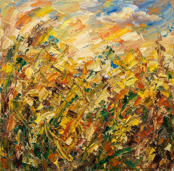 Abstract Sunflower Field Painting, Abstract Landscape Painting, Original Small Art, Original Oil Painting, Hand Painted Canvas Art, Impasto Artwork, Palette Knife Paintings